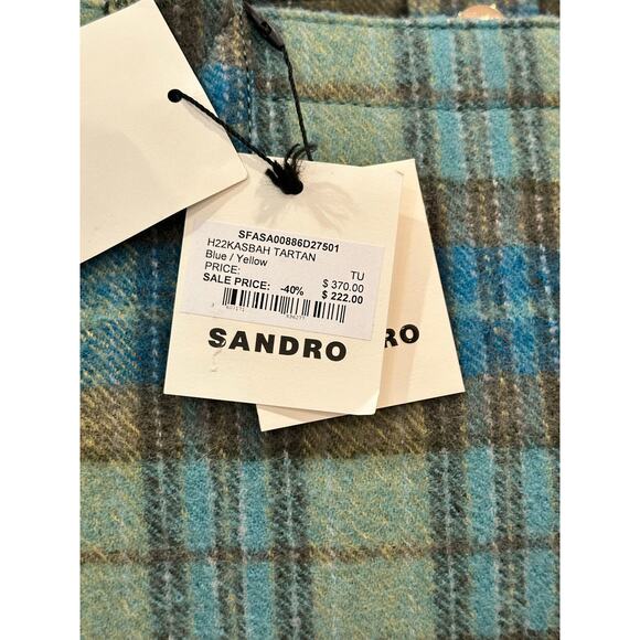 NEW Sandro Kasbah Checked Brushed Felt Tote Blue Green Yellow - Picture 6 of 10
